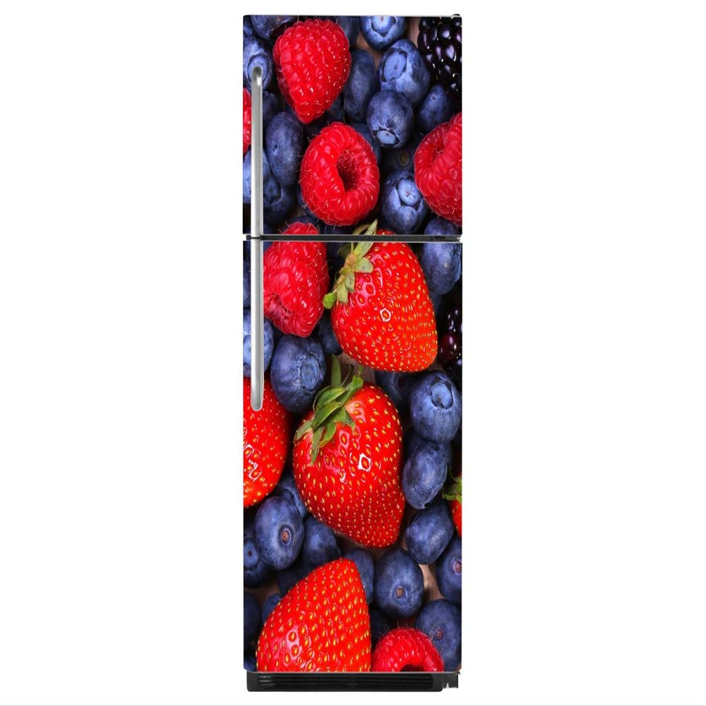 Delight Decor Blueberry & Strawberry Fridge Sticker | Wall Sticker for Living Room/Bedroom/Office and All Decorative Stickers