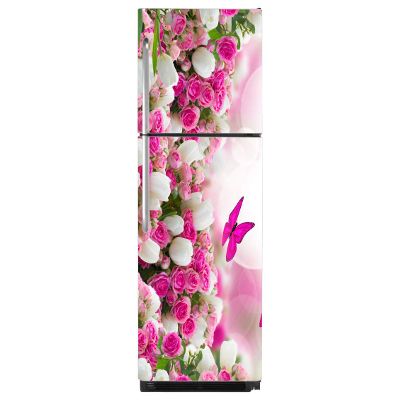 Delight Decor Orange chrysanths Fridge Sticker | Wall Sticker for Living Room/Bedroom/Office and All Decorative Stickers