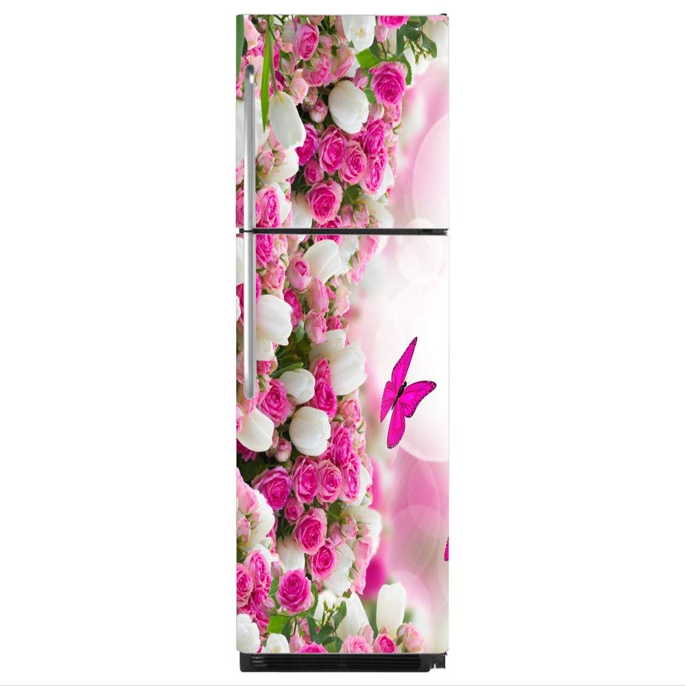 Delight Decor Orange chrysanths Fridge Sticker | Wall Sticker for Living Room/Bedroom/Office and All Decorative Stickers