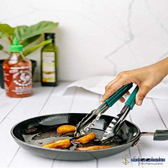 Steelish Stainless Steel Utility Tong | Ideal for Frying, Cooking, Serving | Durable & Easy-to-Use Kitchen Tool for Cooking, Grilling & Buffet Handling Pack of 1, Green