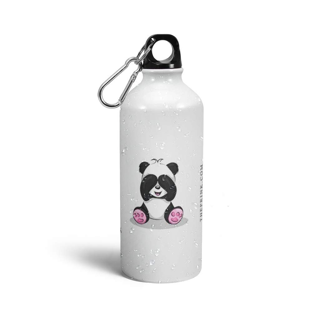 Prink Baby Panda Printed Aluminium Water Bottle 600ml | Sipper Bottle | Water Bottles | Panda Water Bottle | Printed Sipper Bottles (White, Pack of 1)