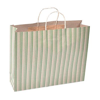 Sapco Stripes Gift Paper Carry Bag Pack of 10(Green)(15x12x4-Inch)