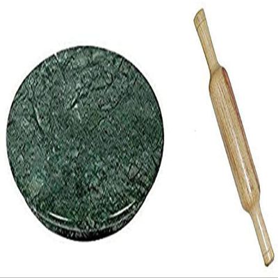 SAMEER SALES Indian Marble Chakla Belan/Roti Maker/Rolling Board (Green) With PIN, Large Size 9 Inch