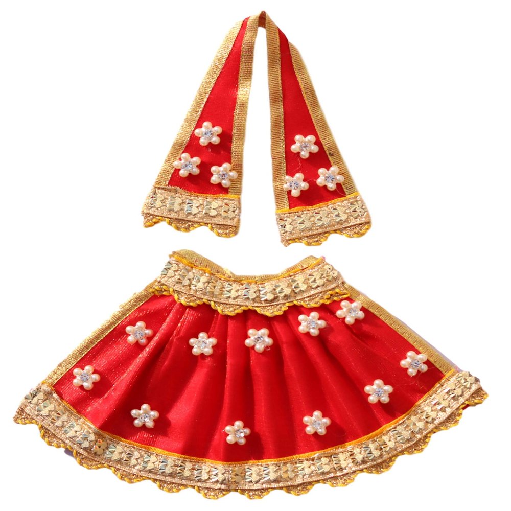 OneStoreIndia Handmade MATA Rani Lehnga & Patka/Chunri Designer Dress with Lace Work. LP- 252 (Red, Size - 5)
