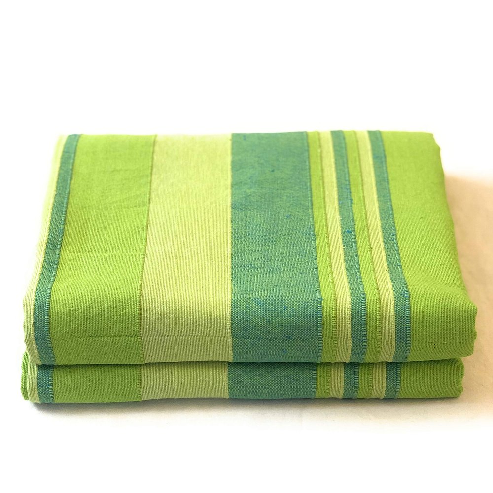 RANGBHAR Handloom Cotton Single Bedsheet Without Pillow Covers, Woven Striped Bedcover, 60 x 90 inch, Green,210 Threadcount
