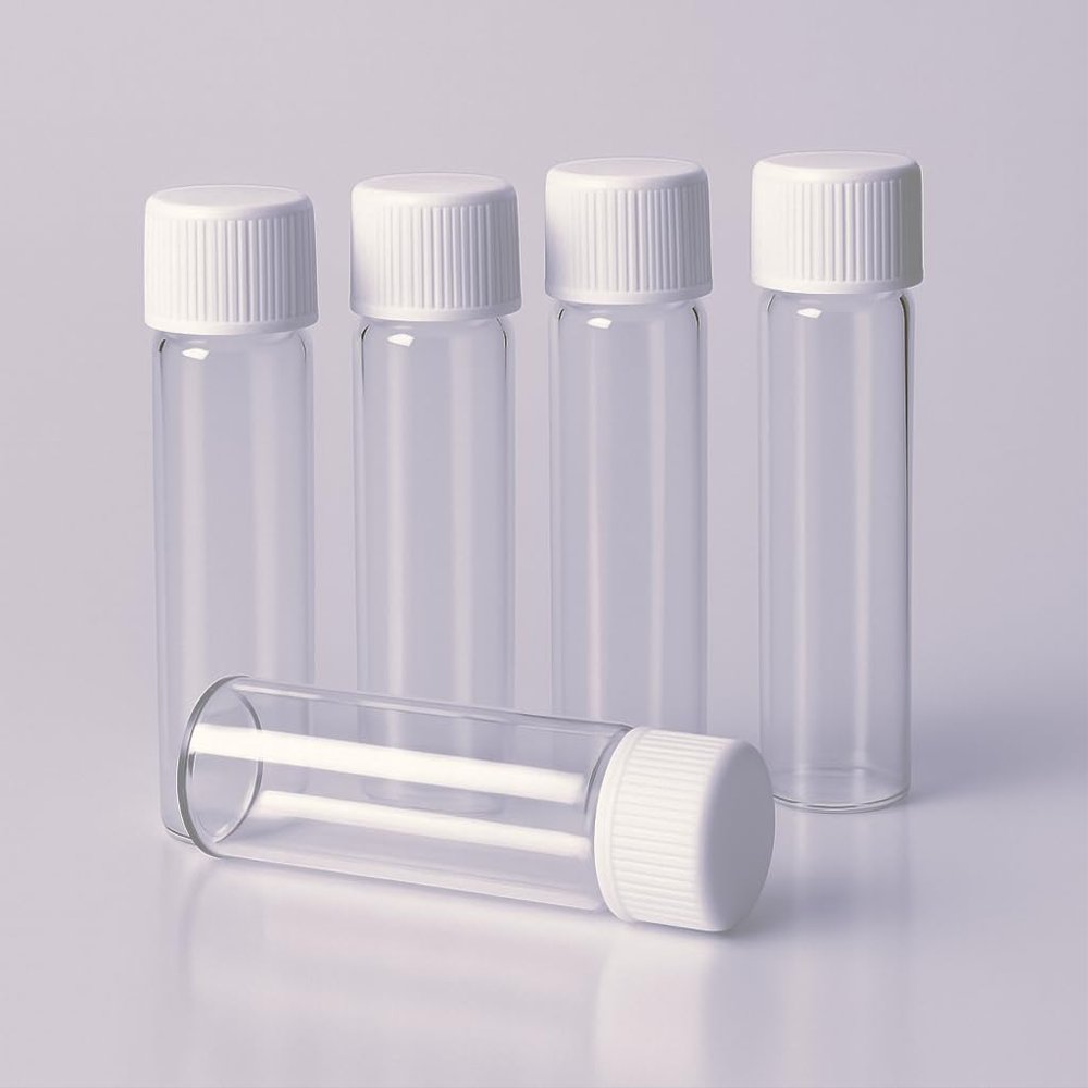 Ritedeal One Dram 5Ml Glass Vial Transparent Borosilicate Neutral Type 1 Glass Bottle Sample Storage Vials Homeopathy Bottles with White Screw Caps and Dropper Plug (144 Piece Bottles Per Box)