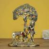TIED RIBBONS Krishna Idol with Cow Brass Statue and Calf Under Tree Decorative Showpiece for Mothers Day, Home Puja Room Living Room Temple Decoration and Gift Items view 1