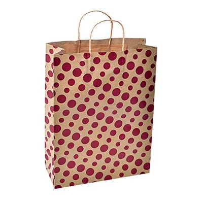 Sapco Polka Dot Gift Paper Bag Pack of 10 (12x16x5-Inch, Brown)