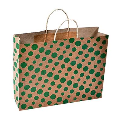 Sapco Polka Dot Gift Paper Bag, Shopping Bag Pack of 10 (15x12x4-Inch, Green)