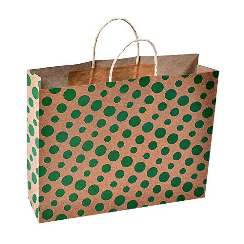 Sapco Polka Dot Gift Paper Bag, Shopping Bag Pack of 10 (15x12x4-Inch, Green)