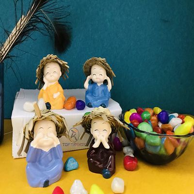 ANGORA CREATIONS Resin Laughing Buddha Statue (Medium, Set of 4, Multicolour)