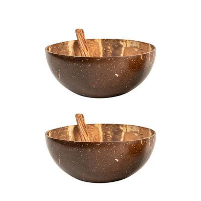 Thenga Artisan Mini Coconut Shell Bowl, 150 ML | Handmade Rustic Dessert & Chutney Bowls with Coconut Shell Spoons | Eco-Friendly Tableware for Serving Sauces, Dips & Snacks (2 Bowls + 2 Spoons Set)