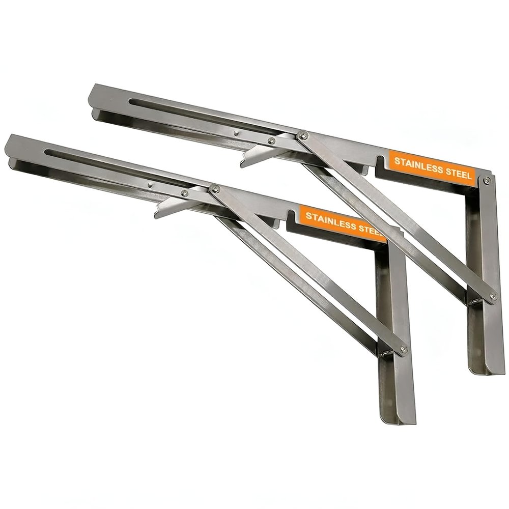 VOLO Heavy Duty Stainless Steel Folding Bracket 8 Inch (200mm) | 150 Kg Load Capacity, Silver Grey, Pack of 2 Pieces | Foldable Wall Shelf Bracket, L Angle Bracket for Fold Down Table with Fittings