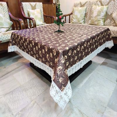 MONKDECOR Brown Leaf Design PVC Printed 6 Seater Table Cover -Design-7 (Size- 54x78 inches)