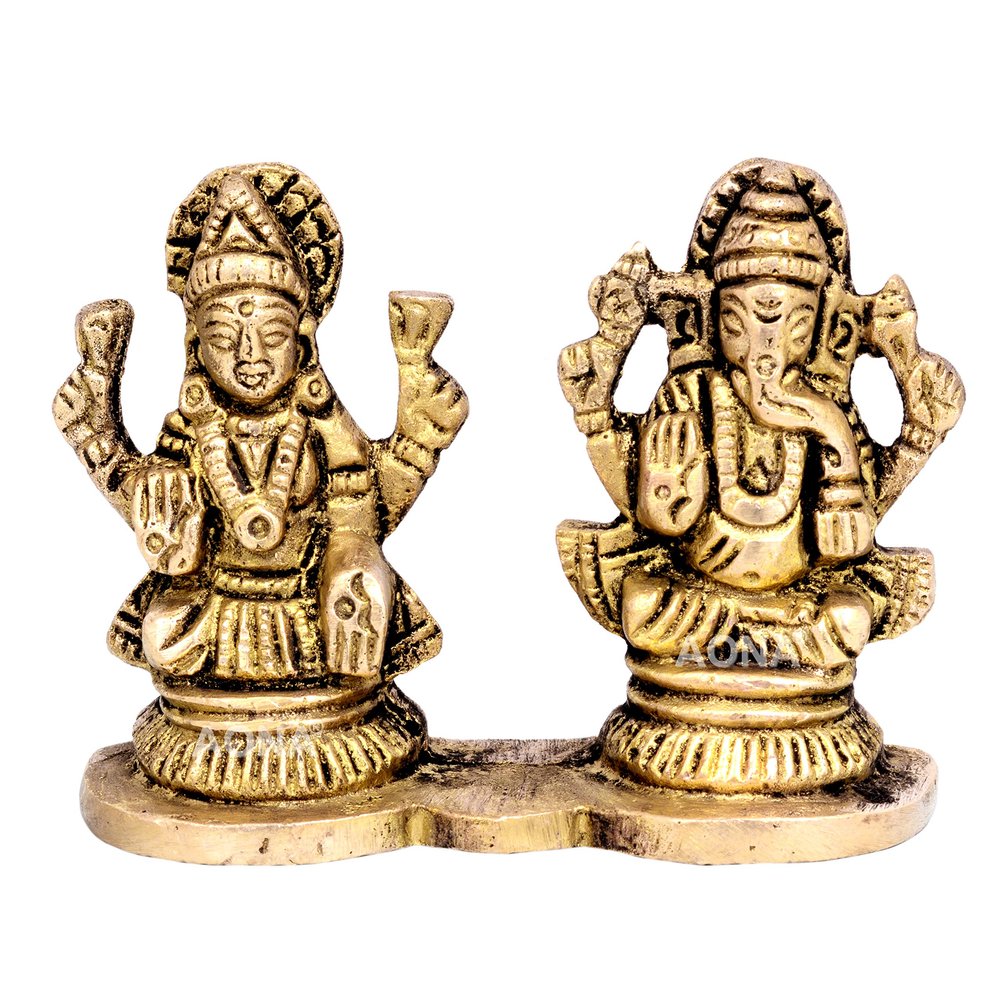 AONA God Ganesha Lakshmi Idol Brass Statue Lakshmi Ganesh Murti Laxmi Ganesh Idol Height 8 Inches