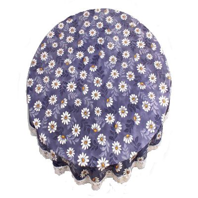 MONKDECOR Blue Flower Design PVC Printed 4 Seater Round Table Cover -Design-4 (Size- 60 inches Round)