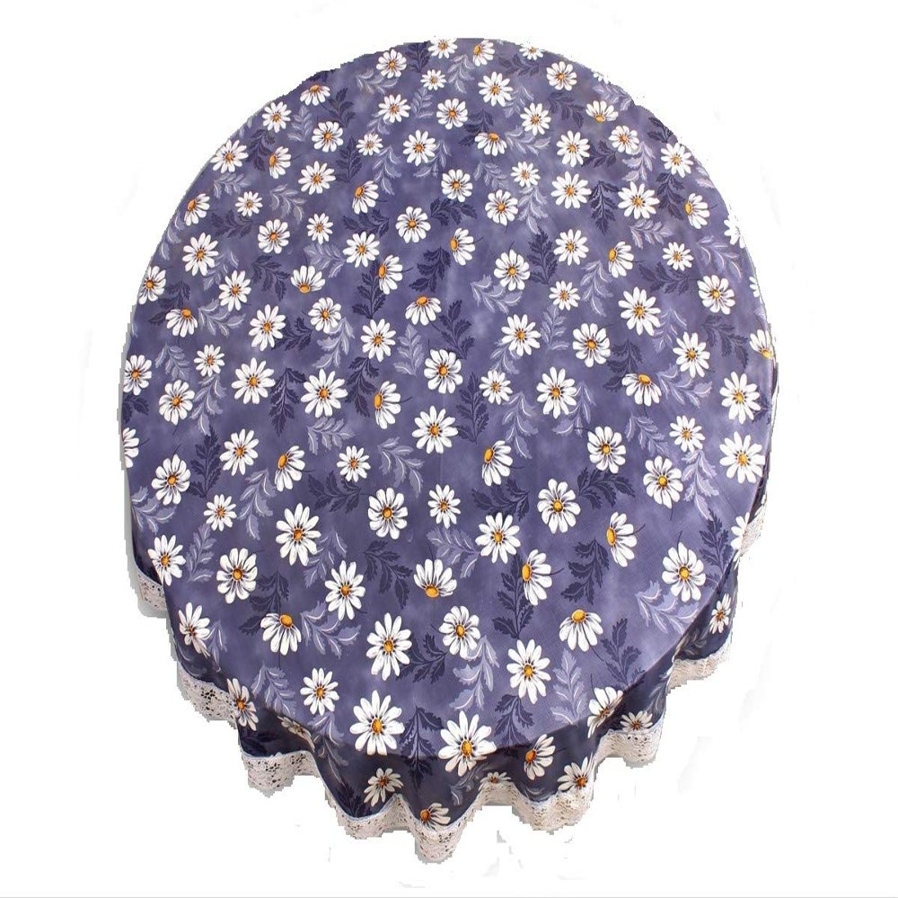 MONKDECOR Blue Flower Design PVC Printed 4 Seater Round Table Cover -Design-4 (Size- 60 inches Round)