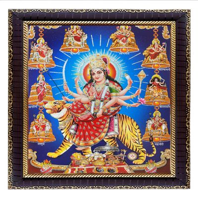 KHANNA Durga maa/ambe/sherawali/nav Durga / 9 Form on Tiger/MATA vaishno Devi pindi roop Photo Frame for Wall Hanging/Gift/Temple/puja Room/Home Decor with Acrylic Sheet (Glass) for Worship , ,Pack of 1
