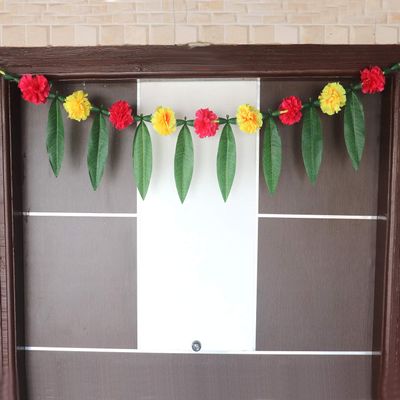 S2SArtificial Yellow & Orange Marigold Flowers with Mango Leaf Door Toran for Main Door,Hanging Toran for Festive Decorations, Doorway Leaves Toran (Yellow Rose Flower Toran)(Length - 40 Inch)