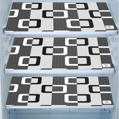 E-Retailer Waterproof PVC Refrigerator Drawer Mats/Multipurpose Mats/Fridge Mats Set of 3 Pcs (Color-Geometric Black, Size-17.5X11.5 Inches)