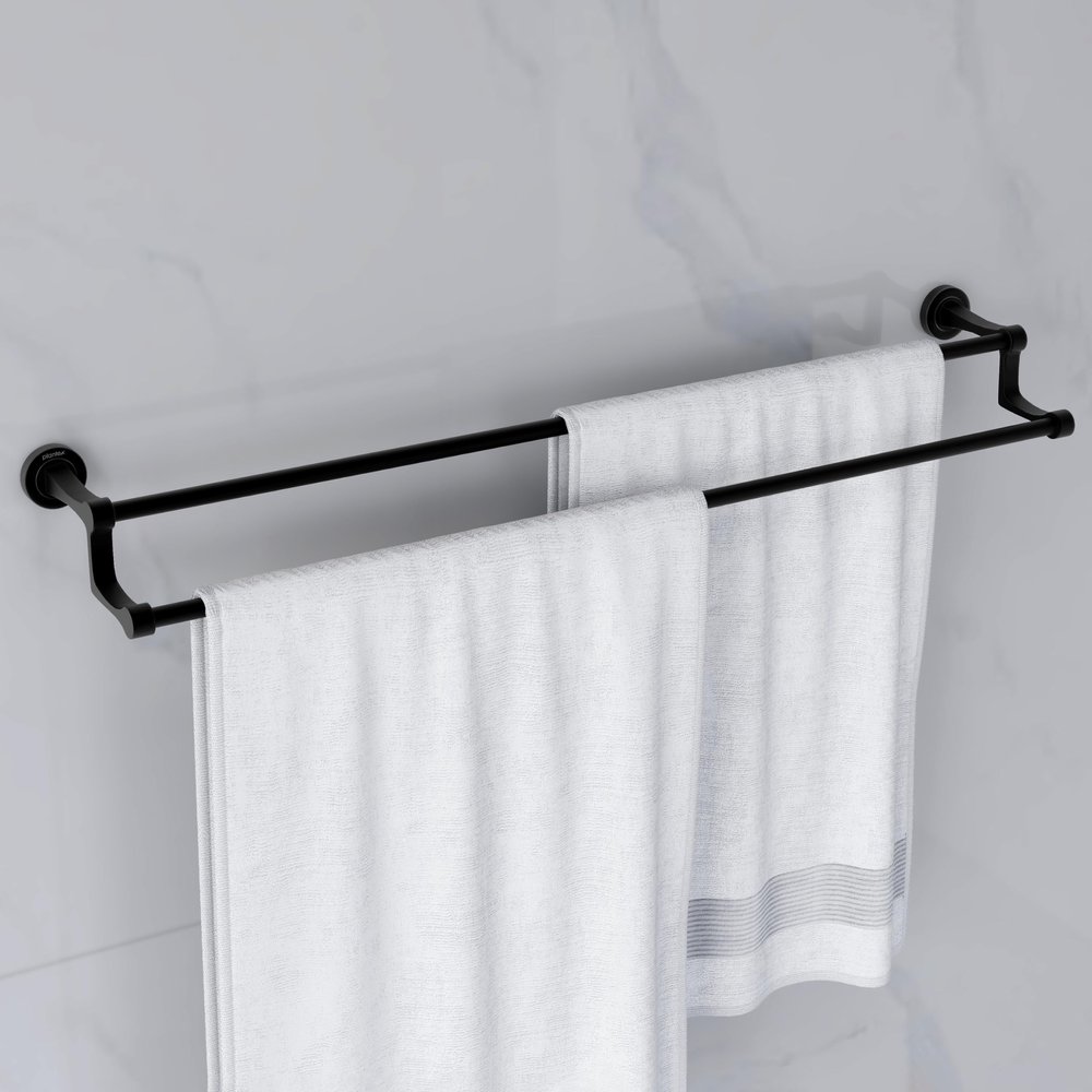 Plantex Premium Aluminium Dual Towel Rod/Bathroom Towel Holder/Towel Hanger/Towel Stand/Bathroom Accessories (24 inch) Black Finish