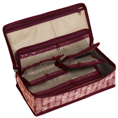HomeStrap Cotton Multipurpose 8 Pocket Jewellery Storage Bag Pouch/Travel Kit Organizer Maroon