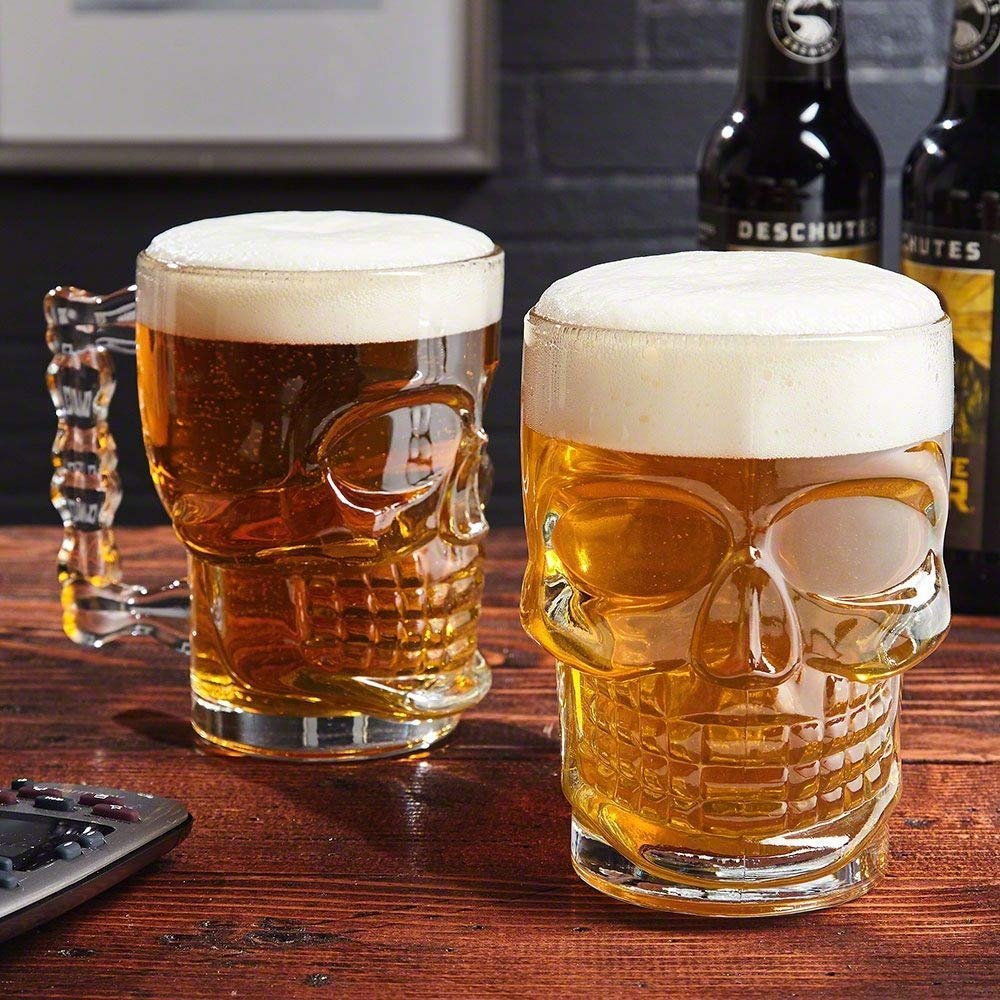 PRAMUKH FASHION Large Skull Beer Mug, Crystal Glass, 550ml, Set of 2