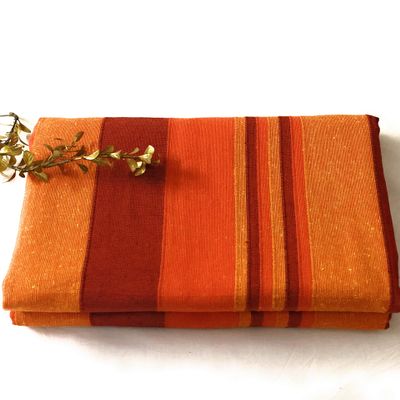 RANGBHAR Handloom Cotton Single Bedsheet Without Pillow Covers, Woven Striped Bedcover, 60 x 90 inch, Orange,210 Threadcount