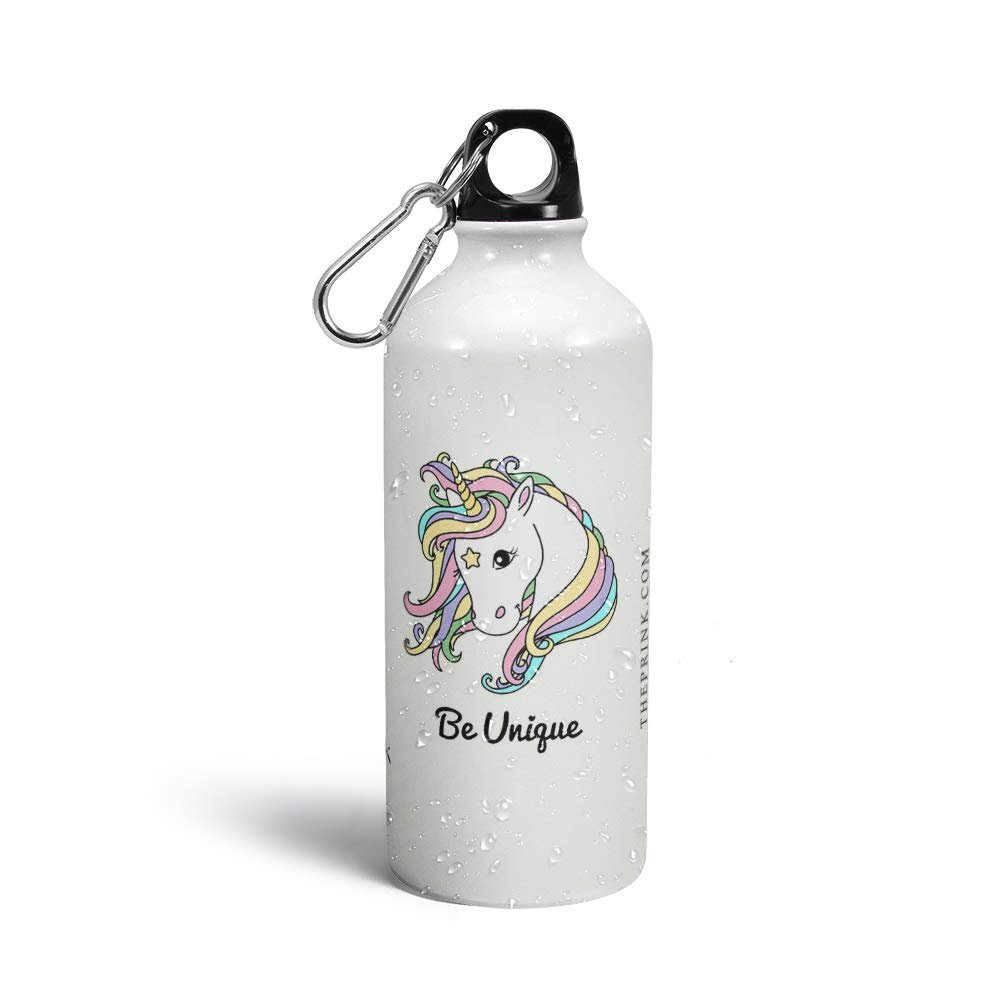 Prink Be Unique Unicorn Printed Aluminium Water Bottle 600ml | Sipper Bottle | Water Bottles | Uniicorn Water Bottle | Printed Sipper Bottles, Pack of 1, White