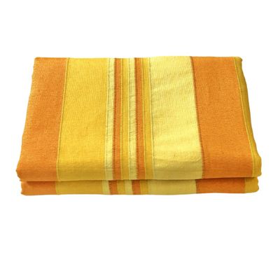 RANGBHAR Handloom Cotton Single Bedsheet Without Pillow Covers, Woven Striped Bedcover, 60 x 90 inch, Yellow,210 TC