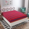 RANGBHAR Handloom Cotton Single Bedsheet Without Pillow Covers, Woven Striped Bedcover, 60 X 90 Inch, Pink,210 TC view 2