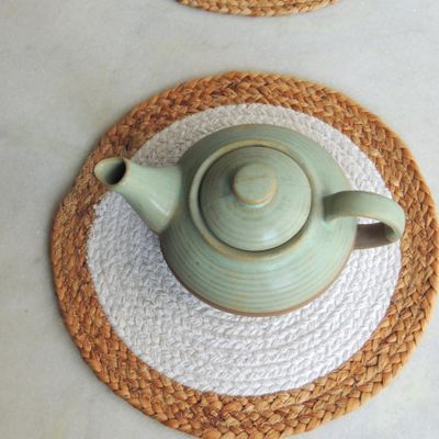 JASMEY HOMES Set of 2 Dining Table Mat 30cm Round Mat - White (Single Ring) | Used as Centre Table dcor placemat/House Warming Gifts for New Home