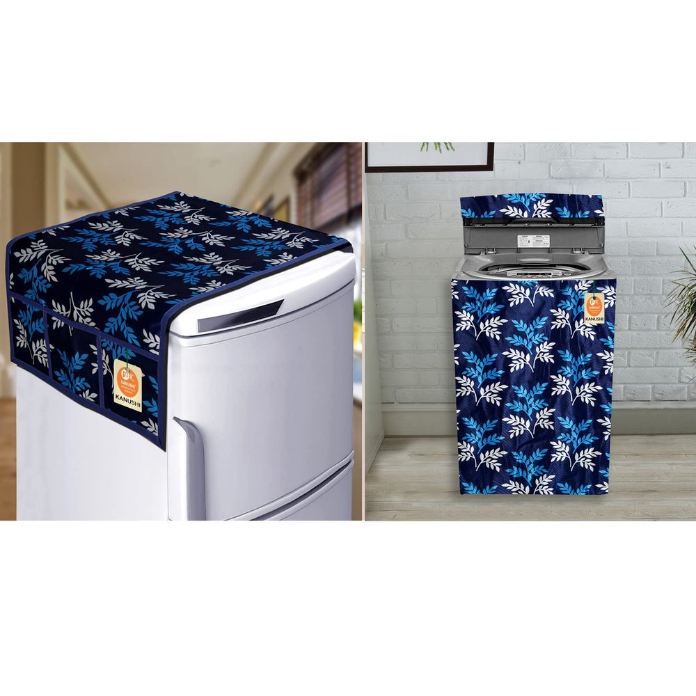 KANUSHI Industries Fridge Covers/Refrigerator Cover +1 Pc Load Fully Automatic Washing Machine Cover (Suitable for 6 Kg, 6.5 kg, 7 kg, 7.5 kg) (Color- Blue)(FRI+WASMAC-Fully-Small-LEVS-Blue)