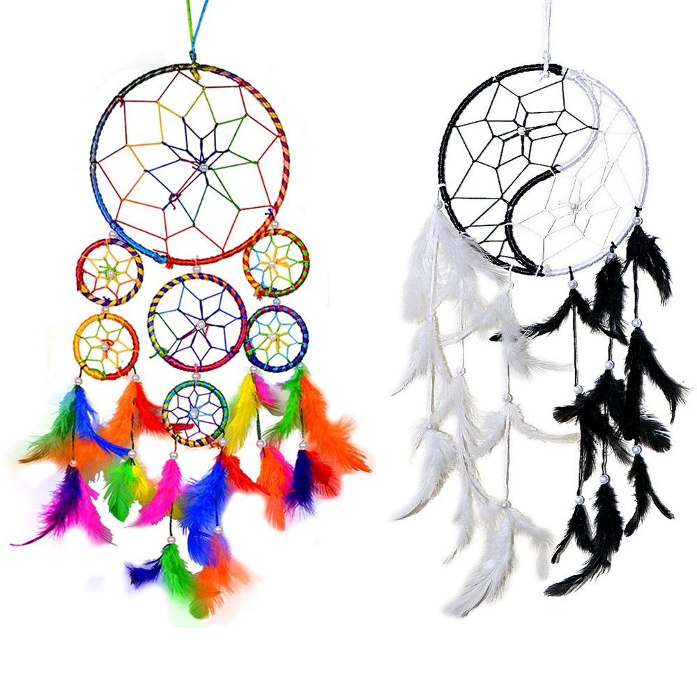 Reiki Crystal Products 7 Round with Ying Yang Wall Hanging Dream Catcher for Positive Energy and Protections - Pack of Combo 2 pc