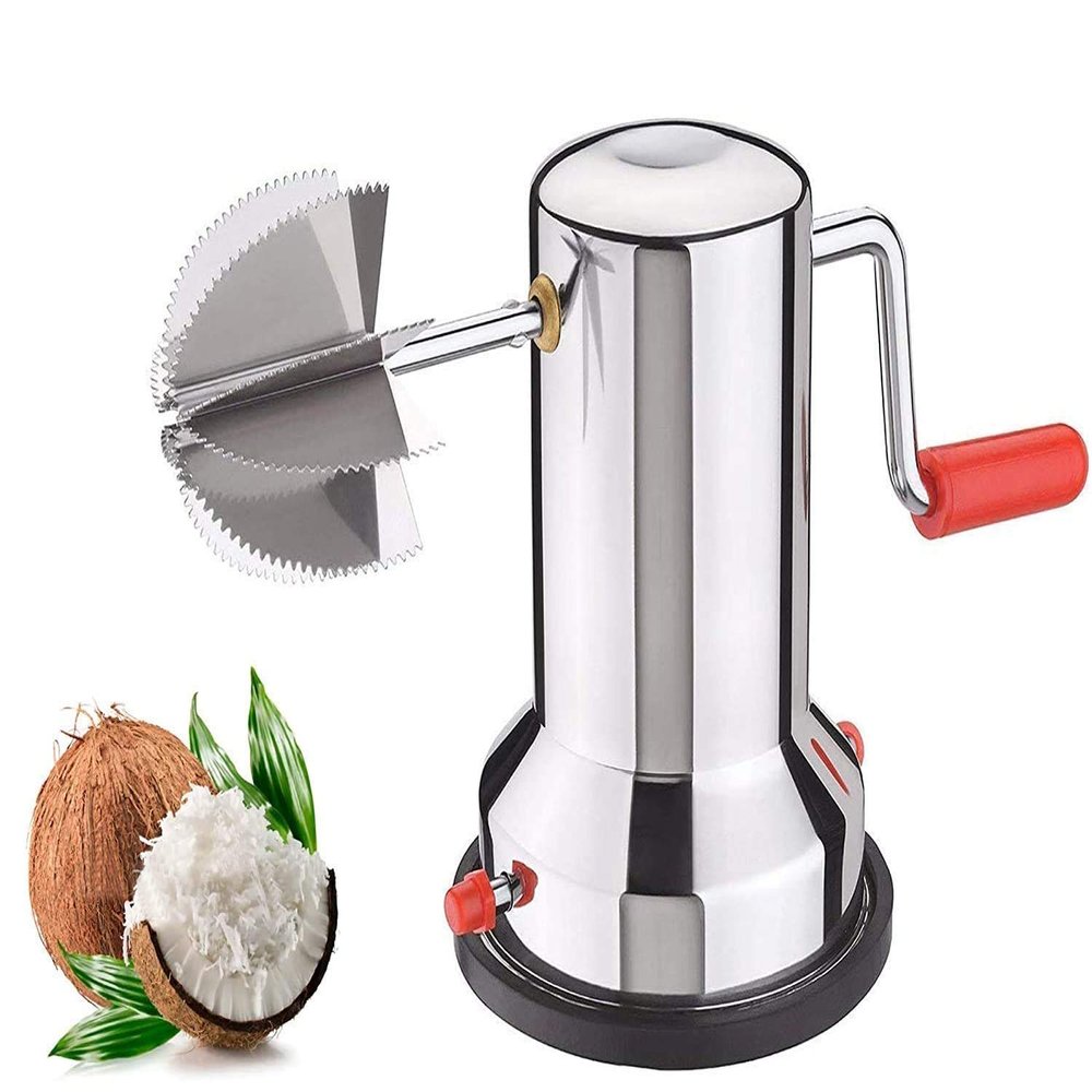 FIZLOZ Stainless Steel Coconut Scraper with Vacuum Base, Coconut Grater Machine, Coconut Crusher Manual Hand Roller, Coconut Chopper for Kitchen, Coconut Scrapper Tool