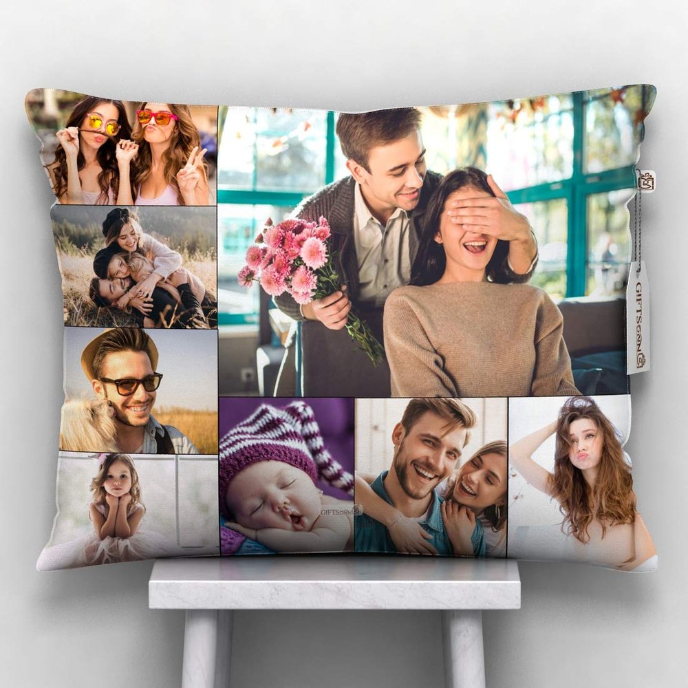 GiftsOnn 9 Photos Personalized Cushion (Collage Pillow, 12"x12") (12x15 - White Color, White Color - 8 Photos)