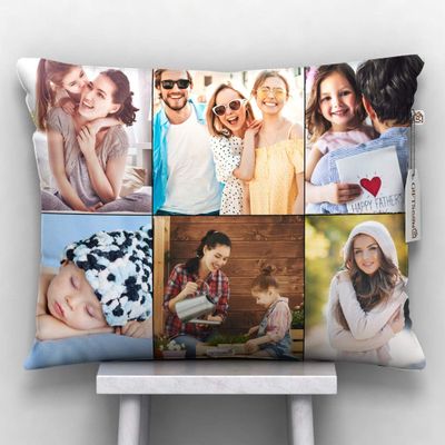 GiftsOnn 9 Photos Personalized Cushion (Collage Pillow, 12"x12") (12x15 - Black Color, Black Color - 6 Photos)