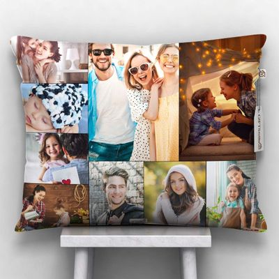 GiftsOnn 9 Photos Personalized Cushion (Collage Pillow, 12"x12") (12x15 - Black Color, Black Color - 9 Photos)