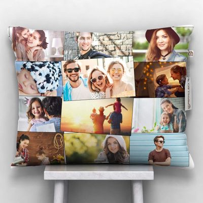 GiftsOnn 9 Photos Personalized Cushion (Collage Pillow, 12"x12") (12x15 - Black Color, Black Color - 12 Photos)