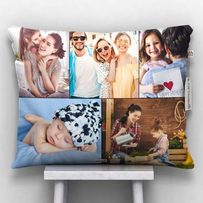 GiftsOnn 9 Photos Personalized Cushion (Collage Pillow, 12"x12") (12x15 - Black Color, Black Color - 5 Photos)