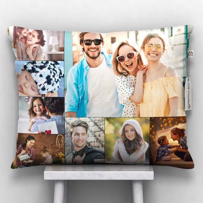 GiftsOnn 9 Photos Personalized Cushion (Collage Pillow, 12"x12") (12x15 - Black Color, Black Color - 8 Photos)
