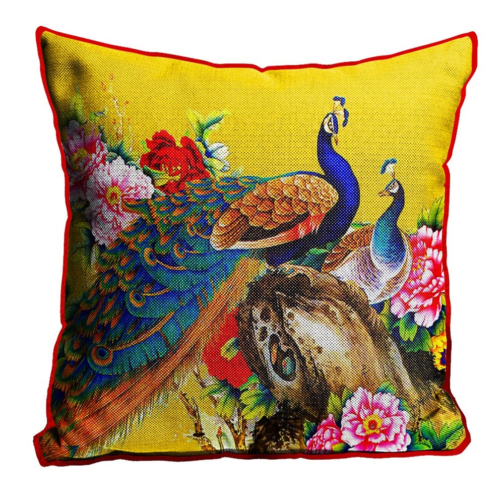 MUKESH HANDICRAFTS Jute Fabric Printed Decorative Cushion Covers for Living Room, Bed Room, Sofa,Chairs Set of 1 (Multicolour, Size 24 x 24 Inches)