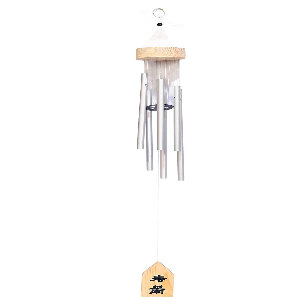 TIMESETL Feng Shui Metal Windchime Bell 6 Pipes Rods for Positive Vibrations & Energy Home Balcony Garden Outdoors Office Decor Melodious Sound (30 inches) (Silver)