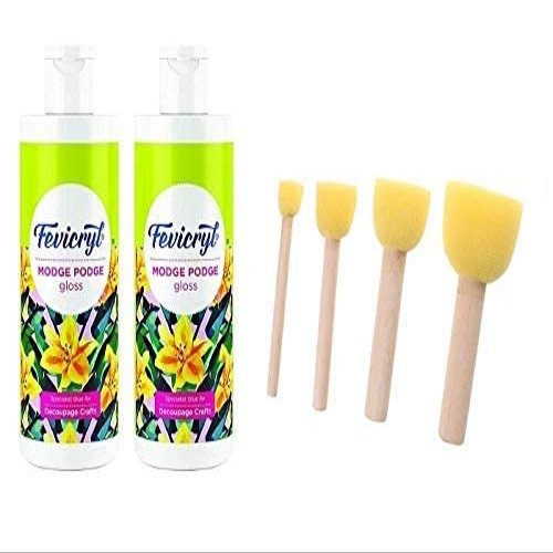 Definite Modge Decoupage Art Craft Painting Modge Podge Gloss 240ML with Sponge Dabbers (Set of 4)