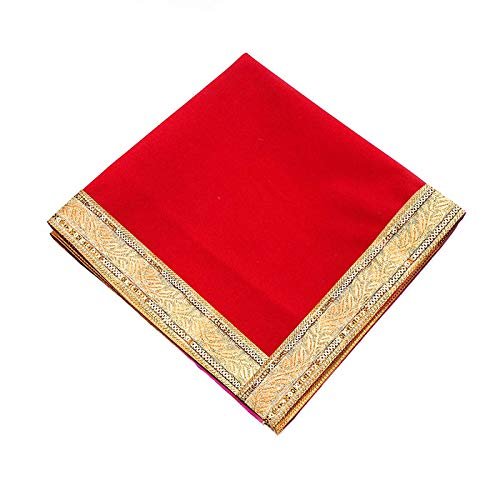 MARSHLAND Red Velvet Pooja Aasan with Golden Border Soft and Smooth Baithak Altar Cloth for God Ideal Puja chowki kapda Mandir assan for Home Culture Festivals Temple Decoration 1 Meter 100 X 100cm