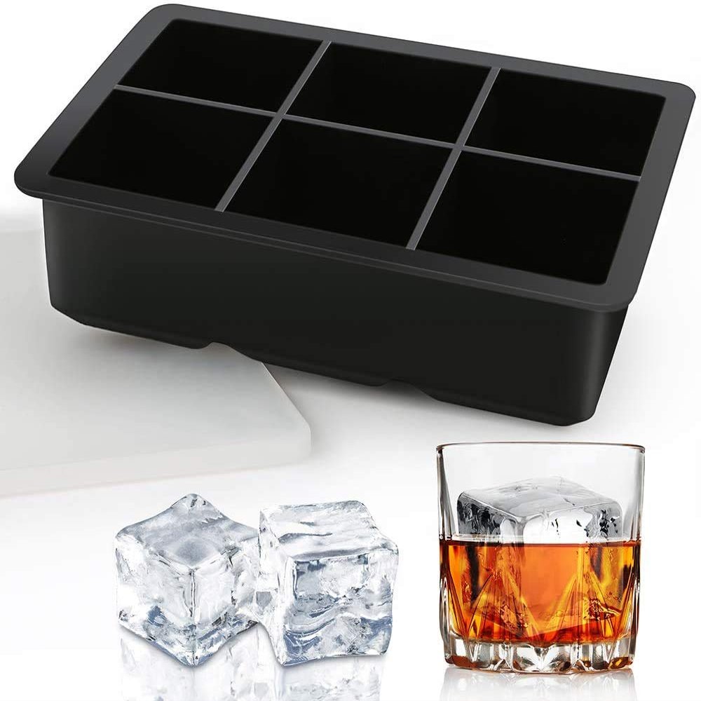 VIHAX Ice Cube Trays Silicone Set of 1, Sphere Ice Ball Maker with Lid and Large Square Ice Cube Molds for Whiskey,(Ice Cube Trays Silicone Set of 1) (Square Ice Cube Mold)