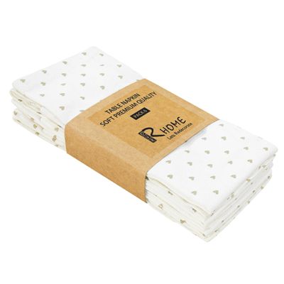 R home White Heart Printed Cotton Table Napkins Set of 6 | 16x16 Inch | 100% Cotton Soft & Absorbent Reusable Cloth Napkins | Machine Washable | Dining & Kitchen Use