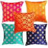 PINK PARROT Art Silk Jacquard/Dopian Silk Cushion Cover (Multicolour, 16x16 inch), Set 5 pcs view 1