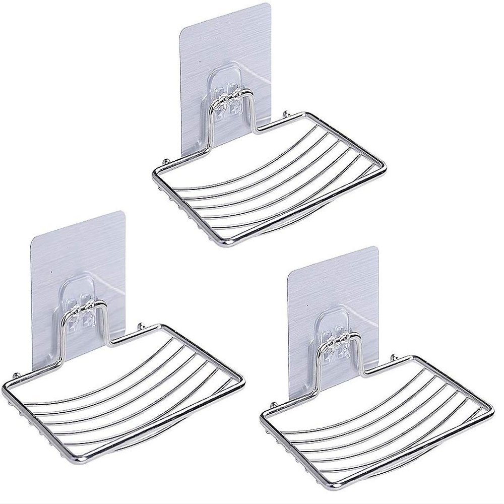 ADTALA Soap Dishes Sponge Holder for Bathroom Shower Kitchen Stainless Steel Self Adhesive Wall Mounted Non-Drilling Storage Saver Rack for Home Kitchen/Bathroom Shower/Mobile Stand (3 Pcs)