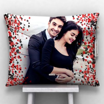GiftsOnn Photo Pillow for Every Occasion & Relation Black Printed 12x15 Cushion with Filler (12x15 Black Pillow with Heart), Satin